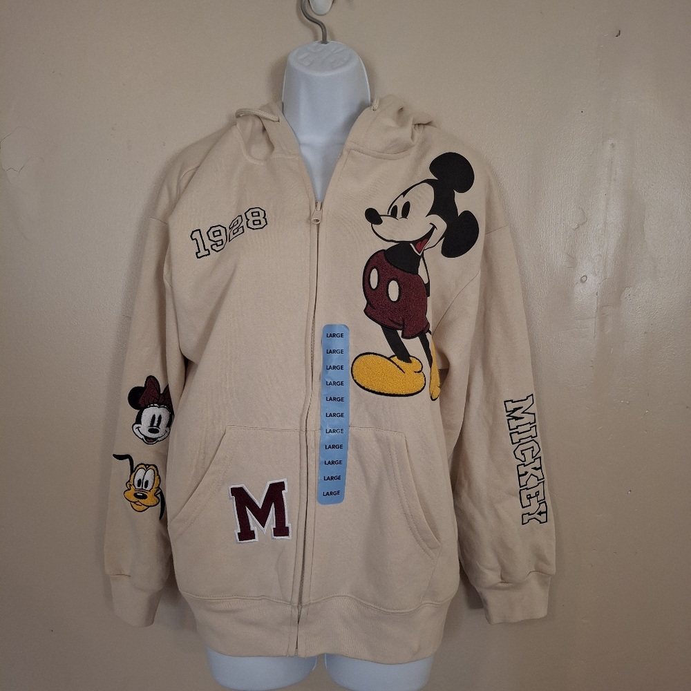Disney Women's Large Mickey Mouse Full Zip Hoodie Jacket NEW